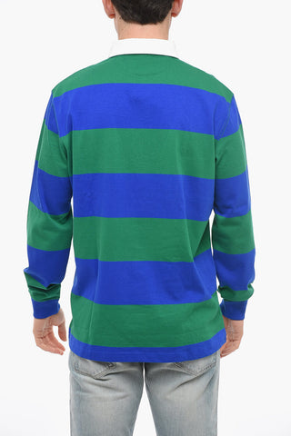 Long-sleeved Cotton Polo with Awning Motif
