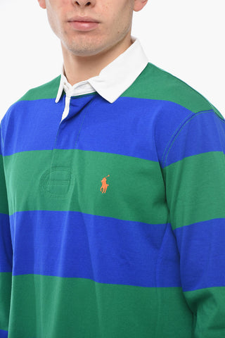 Long-sleeved Cotton Polo with Awning Motif
