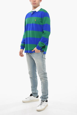 Long-sleeved Cotton Polo with Awning Motif