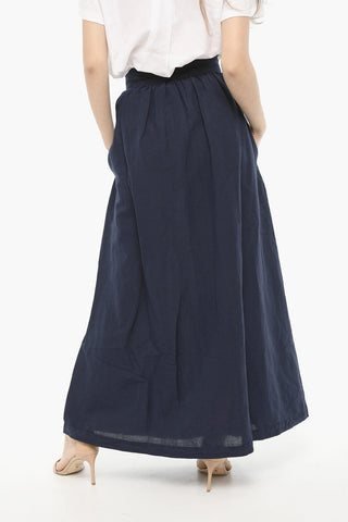 Cotton and Linen Maxi Skirt with Front Buttons