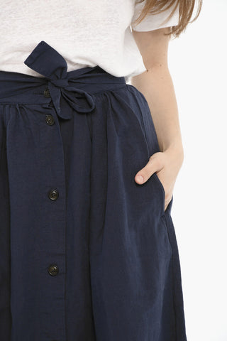 Cotton and Linen Maxi Skirt with Front Buttons