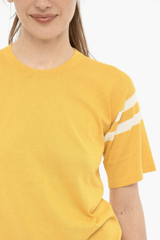 Cotton Crewneck T-shirt with Contrast Bands