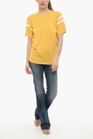 Cotton Crewneck T-shirt with Contrast Bands