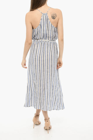 Awning-Striped Linen Maxi Dress with Belt