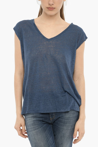 Sheer Linen T-shirt with V-Neck