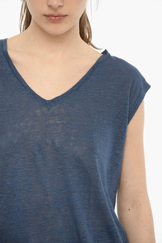 Sheer Linen T-shirt with V-Neck