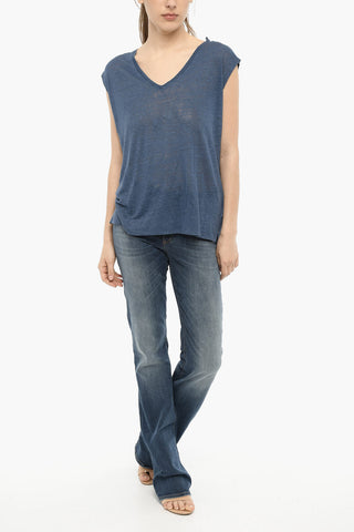 Sheer Linen T-shirt with V-Neck