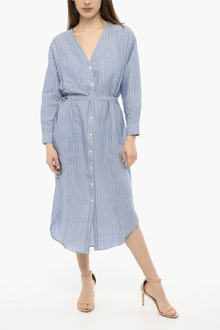 Awning Striped Maxi Shirtdress with v-Neck