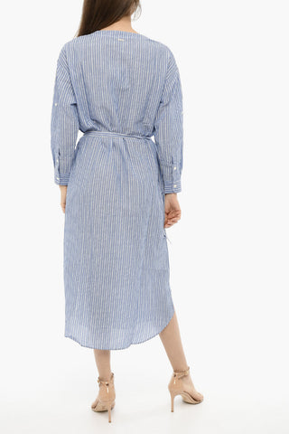 Awning Striped Maxi Shirtdress with v-Neck