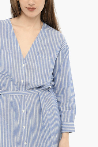 Awning Striped Maxi Shirtdress with v-Neck