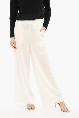 Wide Leg Twill Pants with Drawstring Waist