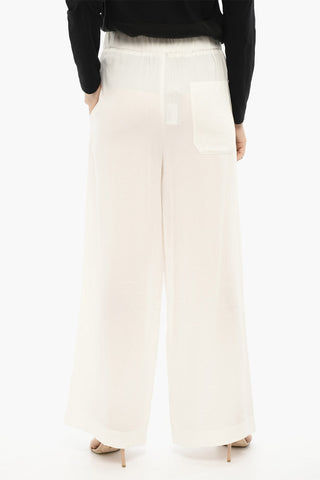 Wide Leg Twill Pants with Drawstring Waist