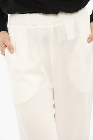 Wide Leg Twill Pants with Drawstring Waist