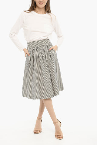 플레어 미디 스커트 어닝 스트라이프