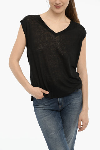 Sheer Linen T-shirt with V-Neck