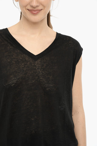 Sheer Linen T-shirt with V-Neck