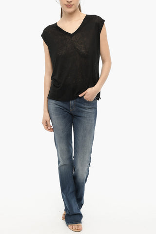 Sheer Linen T-shirt with V-Neck