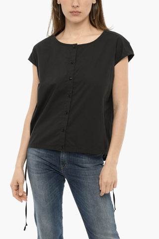 Blusa in Popeline di Cotone con Lacci