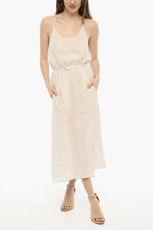 Maxi Dress a Righe Awning in Lino con Cintura