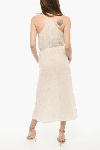Awning-Striped Linen Maxi Dress with Belt