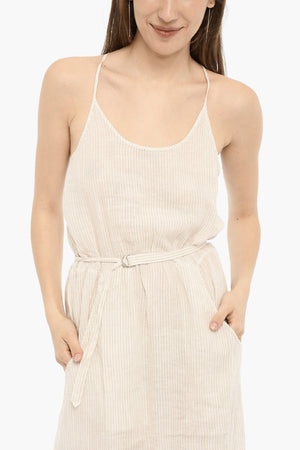 Maxi Dress a Righe Awning in Lino con Cintura