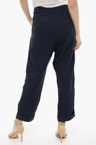 Double pleat Cotton and Linen Pants with Belt