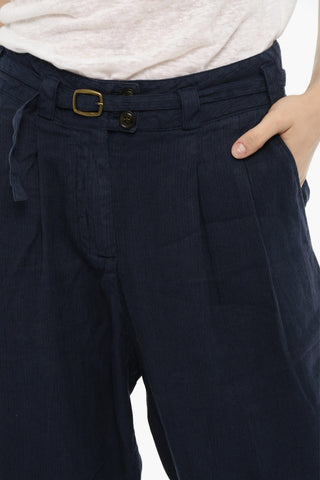 Double pleat Cotton and Linen Pants with Belt