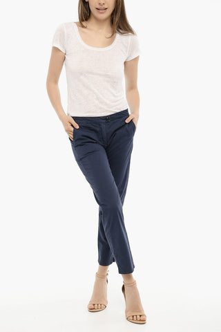 Pantaloni in Cotone Stretch con Spacco alla Caviglia
