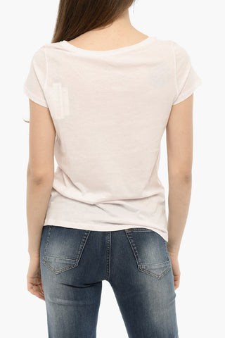 T-Shirt in Tinta Unita con Scollo a Barca