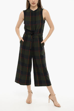 Wool-Blend Checked Jumpsuit GAUZE with Elastic Waist