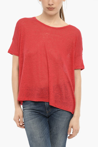 T-shirt Girocollo in Lino a Tinta Unita