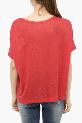 T-shirt Girocollo in Lino a Tinta Unita