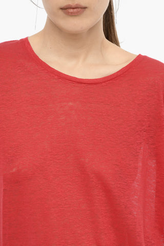 T-shirt Girocollo in Lino a Tinta Unita