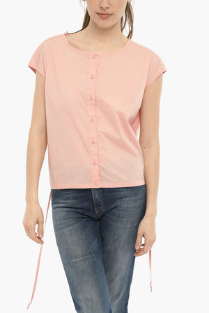 Blusa in Popeline di Cotone con Lacci