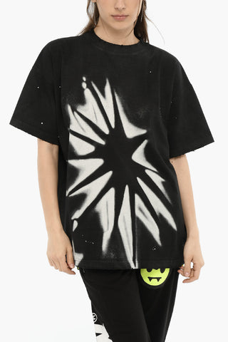 Vintage Effect Crew-neck T-Shirt with Print