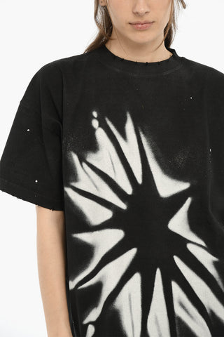 Vintage Effect Crew-neck T-Shirt with Print