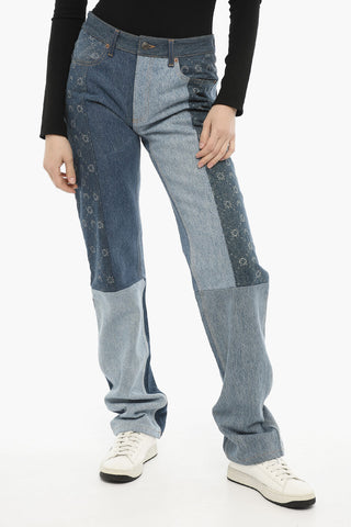 WHITE LINE Jeans Bicolore con Stampa Laterale 20cm