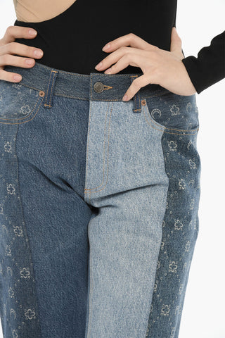 WHITE LINE Jeans Bicolore con Stampa Laterale 20cm