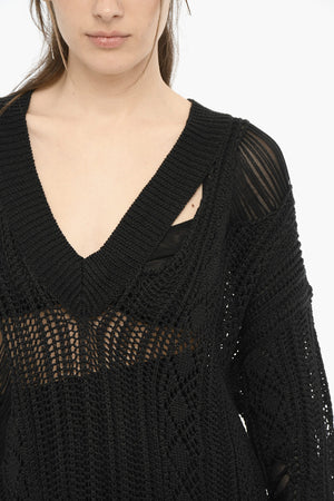 Maxi Maglia collo a V Traforata con Dettagli Cut-Out