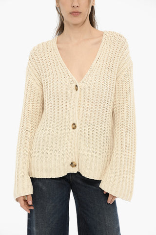 Wool and Cotton Cardigan with Tortoiseshell-Buttons