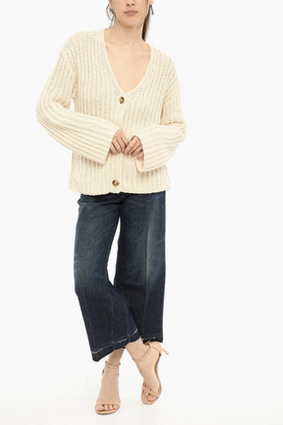 Wool and Cotton Cardigan with Tortoiseshell-Buttons