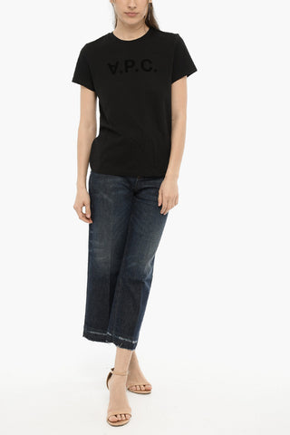 Solid Color Crew Neck T-Shirt with Tone-on-Tone Logo