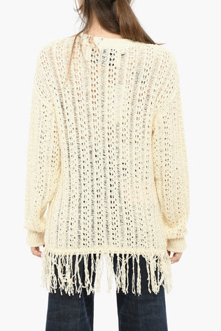 Perforated Crew-neck Sweater with Fringes