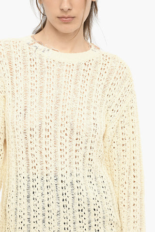 Perforated Crew-neck Sweater with Fringes