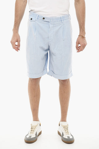 Shorts a Doppia Pince in Velour a Coste
