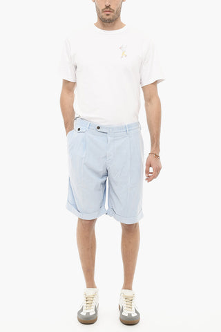 Shorts a Doppia Pince in Velour a Coste