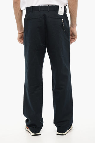 Cotton and Linen Single-Pleat Pants with Cuffed Hem