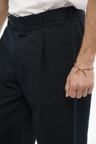 Cotton and Linen Single-Pleat Pants with Cuffed Hem