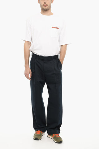 Cotton and Linen Single-Pleat Pants with Cuffed Hem