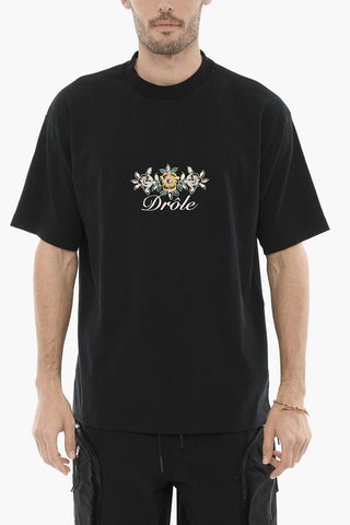 Crew-Neck Cotton T-shirt With Flower Embroidery